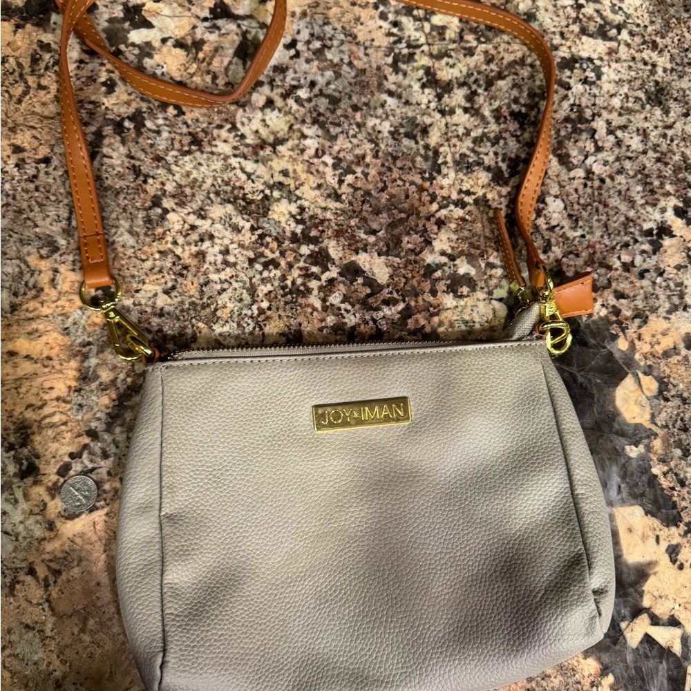 Joy & Iman Grey with Brown removable Strap Leather Crossbody Bag